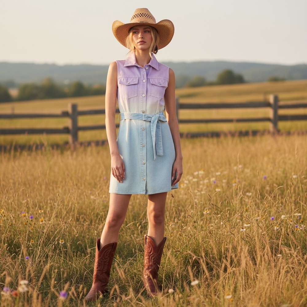 SIGNATURE 8 color block denim dress S M L